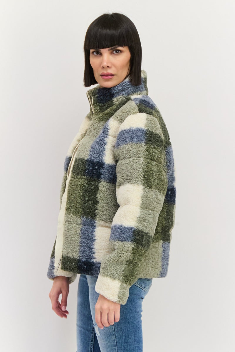 Bearpaw Women Plaid Sherpa jacket, Olive Combo - Image 2