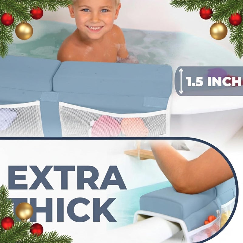 Toodly Comfortable Baby Bath Kneeler and Elbow Rest Pad Set – Thick Memory Foam Bath Kneeling Pad with Elbow Support – Baby Bathtub Cushion with Toy Organizer for Bathing Infant or Toddler - Blue - Image 5
