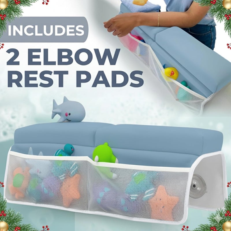 Toodly Comfortable Baby Bath Kneeler and Elbow Rest Pad Set – Thick Memory Foam Bath Kneeling Pad with Elbow Support – Baby Bathtub Cushion with Toy Organizer for Bathing Infant or Toddler - Blue - Image 3