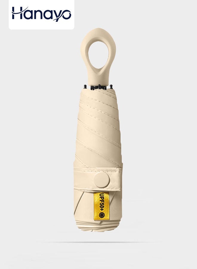 Hanayo مظلة صغيرة لحماية من الأشعة فوق البنفسجية خفيفة الوزن محمولة مضادة للمطر للنساء والأطفال لأيام ممطرة ومشمسة بحجم السفر (بيج) - Image 1