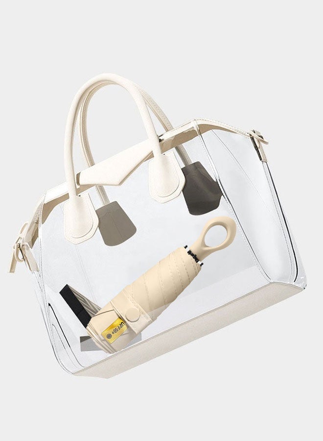 Hanayo مظلة صغيرة لحماية من الأشعة فوق البنفسجية خفيفة الوزن محمولة مضادة للمطر للنساء والأطفال لأيام ممطرة ومشمسة بحجم السفر (بيج) - Image 2