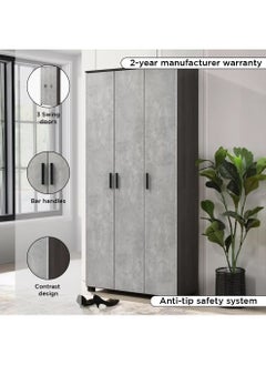 Home Box Capri 44-Pair Tall 3-Door Shoe Cabinet 20 Shelves Engineered Wood 90 x 189 x 37 cm- Grey  - Image 4