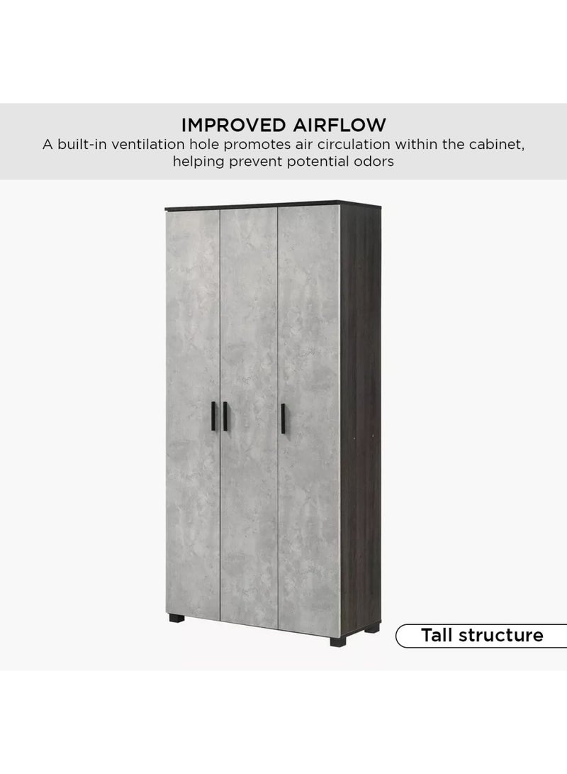 Capri 44-Pair Tall 3-Door Shoe Cabinet 20 Shelves Engineered Wood 90 x 189 x 37 cm- Grey
