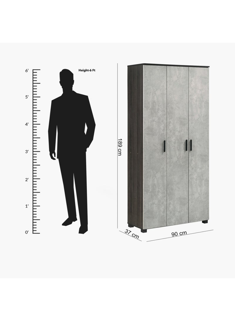 Capri 44-Pair Tall 3-Door Shoe Cabinet 20 Shelves Engineered Wood 90 x 189 x 37 cm- Grey