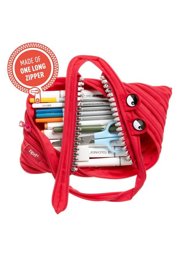 Zipit Grillz Large Pencil Case For Kids ; Pencil Pouch For School College And Office ; Pencil Bag For Boys & Girls (Red) - Image 3