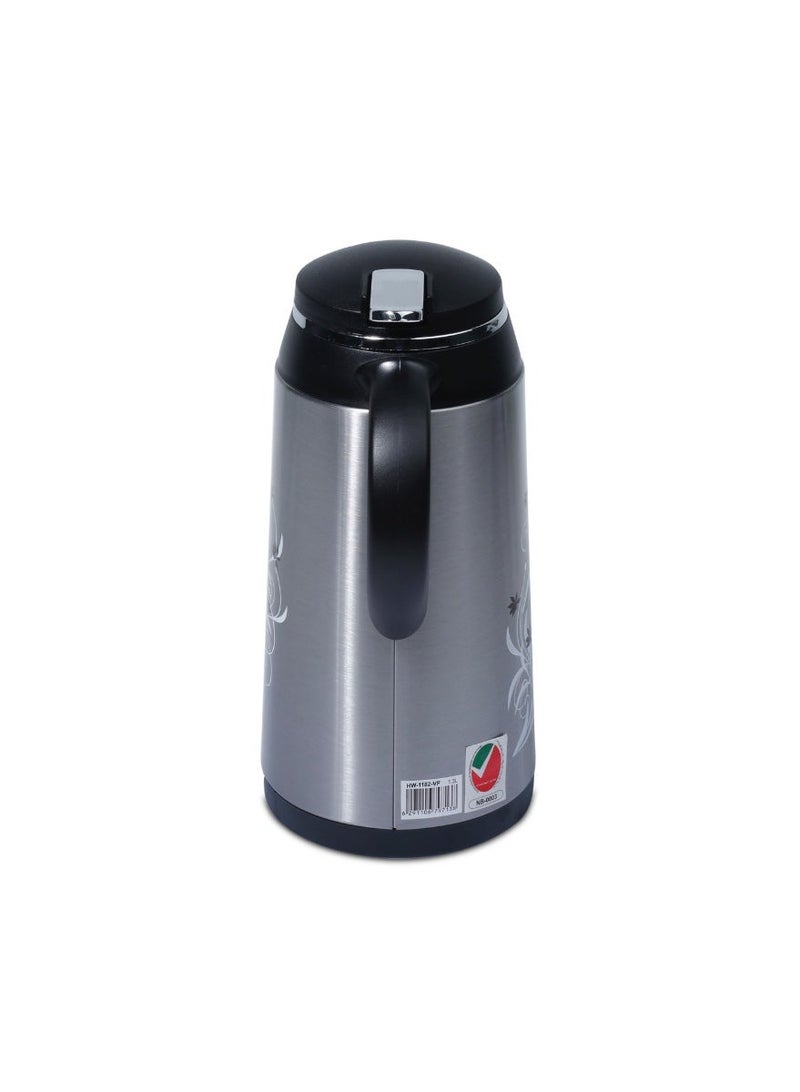 Homeway 1.6L Vacuum Flask Double Wall Glass Vacuum Insulated Hot & Cold Beverage Jug HW1183 Silver & Black - Image 3