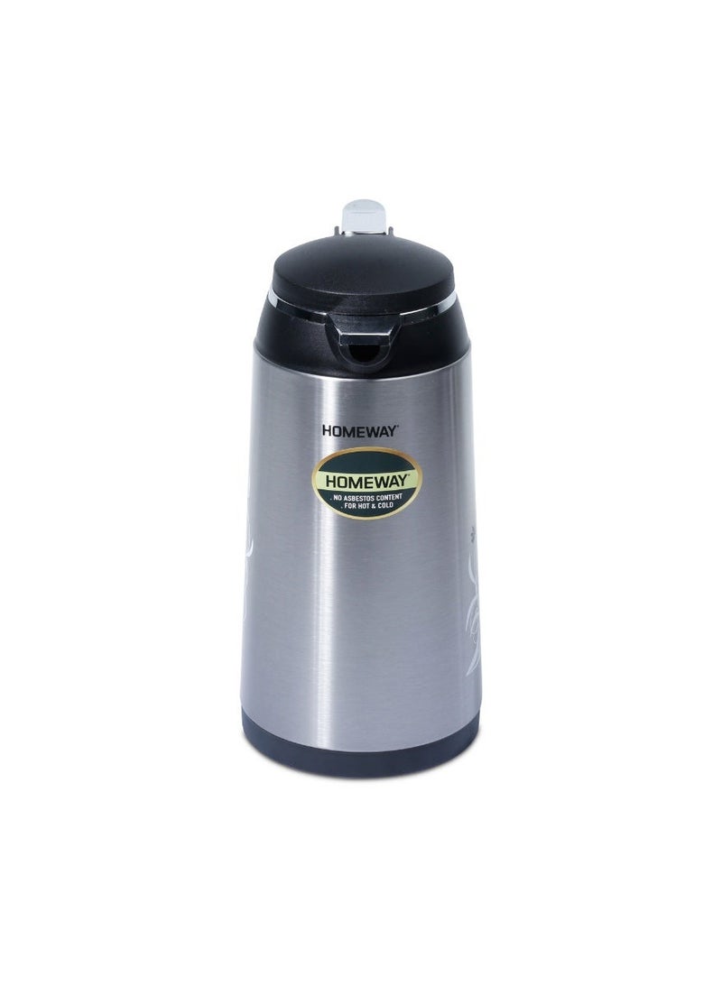 Homeway 1.6L Vacuum Flask Double Wall Glass Vacuum Insulated Hot & Cold Beverage Jug HW1183 Silver & Black - Image 1