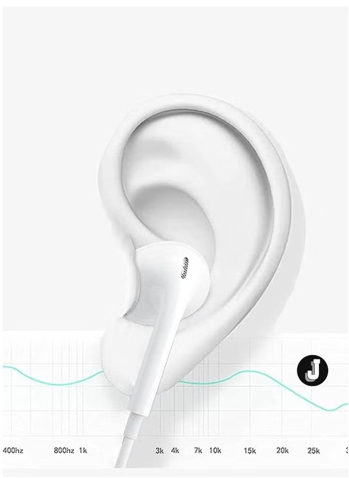 "USB-C Wired Headphones for iPhone – In-Ear Earbuds with Built-in Microphone & Volume Control, White"
