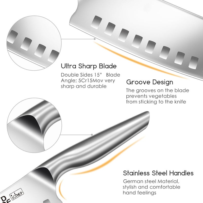 DDF iohEF Kitchen Knife, Chef's Knife In Japanese Stainless Steel Professional Santoku Cooking Knife, 7 Inch Non-slip Ultra Sharp Knife with Ergonomic Handle - Image 3