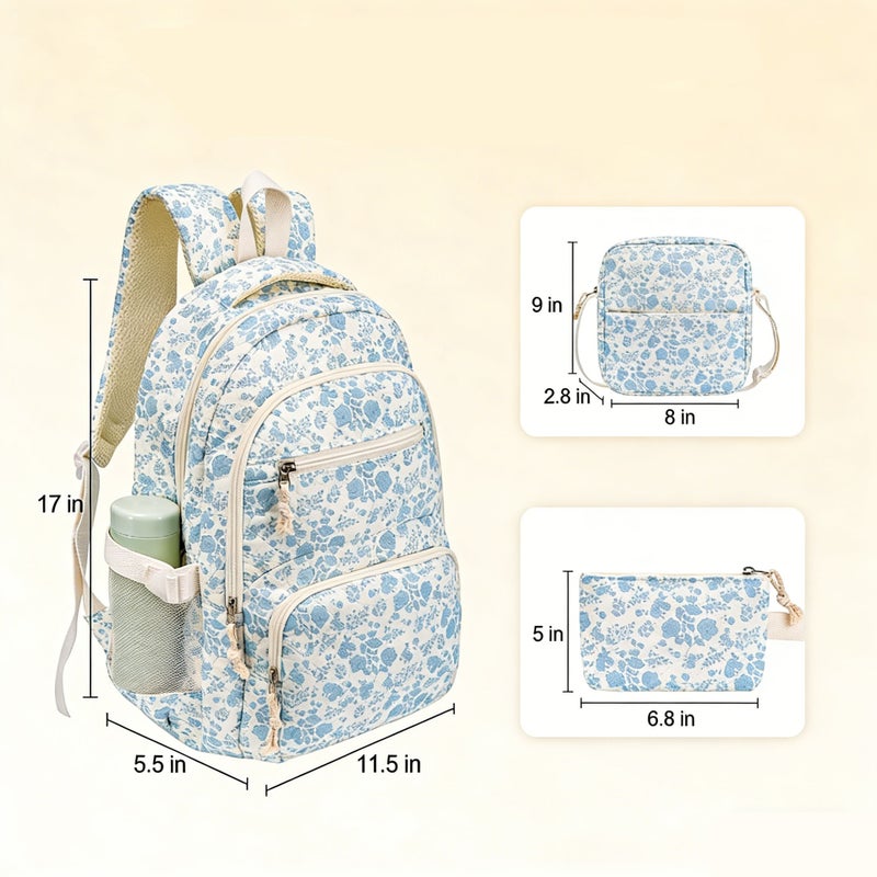 Quilted Corduroy Student Backpack Set with Pencil Case and Insulated Bag - Image 2