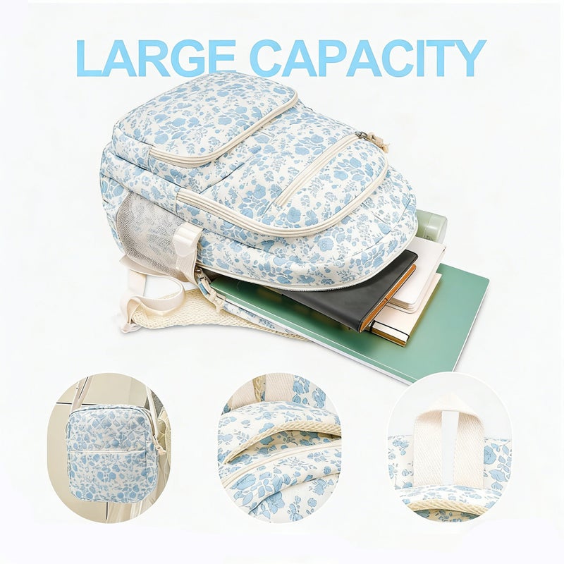 Quilted Corduroy Student Backpack Set with Pencil Case and Insulated Bag - Image 4