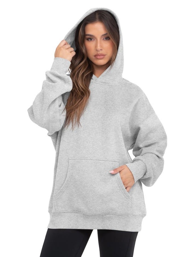VIUTIL Womens Oversized Hoodies Fleece Loose Hooded Sweatshirt Fall Winter Outfits 2026 Trendy Clothes, Grey, M - Image 2