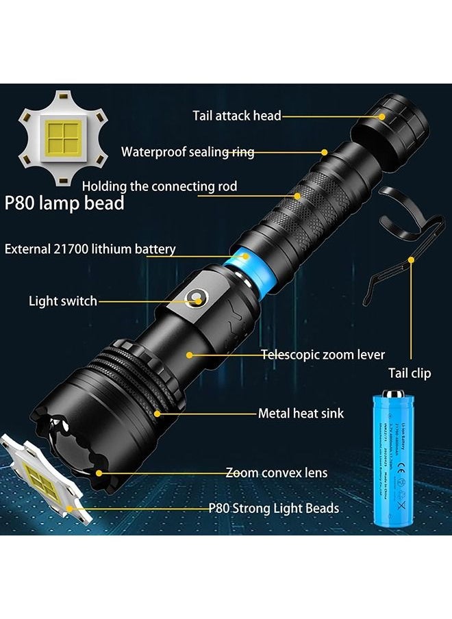 Arabest - LED Rechargeable Flashlight 20000 High Lumens Super Bright, 3000m Extreme Long Shot, 6 Modes Type-C Fast Charging Torches, Ipx6 Waterproof Zoomable Tactical Flashlights for Camping Hiking Emergency - Image 1