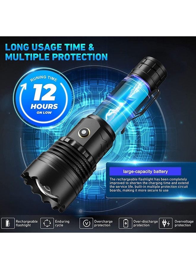 Arabest - LED Rechargeable Flashlight 20000 High Lumens Super Bright, 3000m Extreme Long Shot, 6 Modes Type-C Fast Charging Torches, Ipx6 Waterproof Zoomable Tactical Flashlights for Camping Hiking Emergency - Image 1