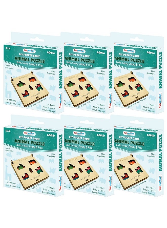 فنفينشين لعبة Funvention (عبوة من 6 قطع) أحجية حيوانات يدوية الصنع، لعبة جيب للسفر، هدايا عيد ميلاد للأطفال من سن 4 سنوات فما فوق، لعبة لوحية تعليمية ممتعة، عبوة للحفلات - Image 1