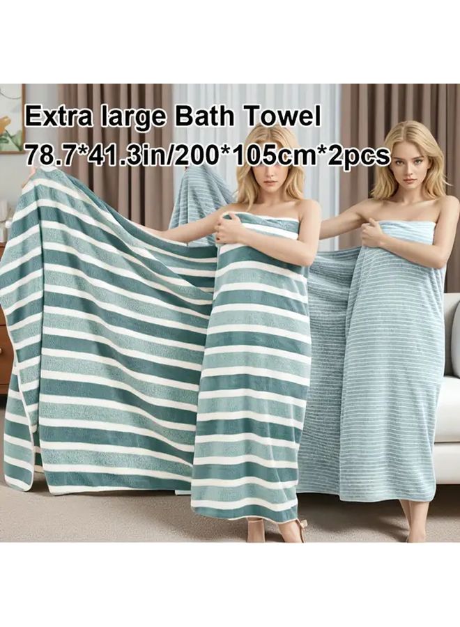 Green Extra Large Quick Dry Coral Fiber Bath Towels Set 2pcs 105x200cm - Image 1