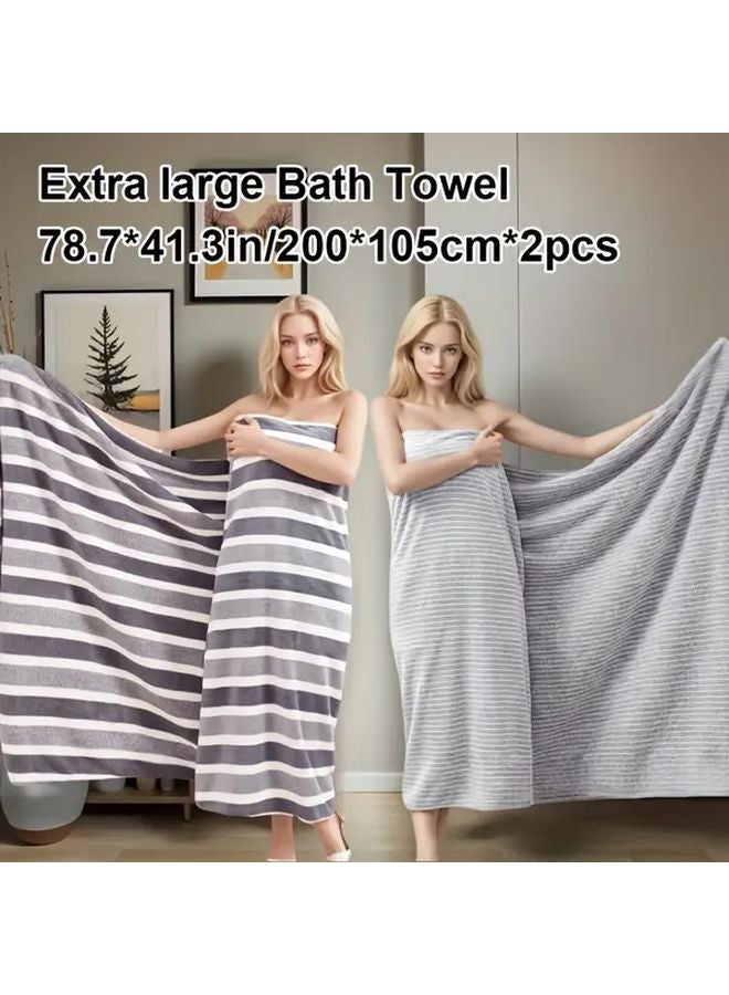 Green Extra Large Quick Dry Coral Fiber Bath Towels Set 2pcs 105x200cm - Image 2