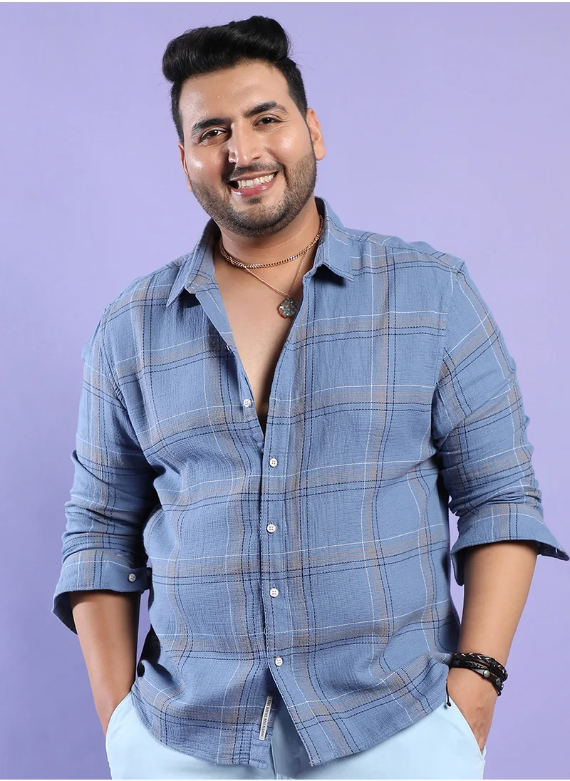 انستافاب بلس Instafab Plus Men's Icy Blue Tartan Plaid Shirt For Casual Wear | Spread Collar | Long Sleeve | Button Closure | Cotton Shirt Crafted With Comfort Fit For Everyday Wear