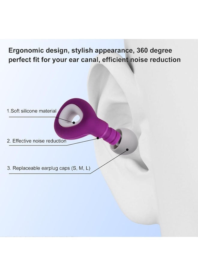 Ear Plugs for Sleeping Noise Canceling, Soft Noise Reduction Earplugs with Storage Box Reusable Silicone Snoring Blocking Earplugs Hearing Protection for Work Travel Concerts (Purple) - Image 3
