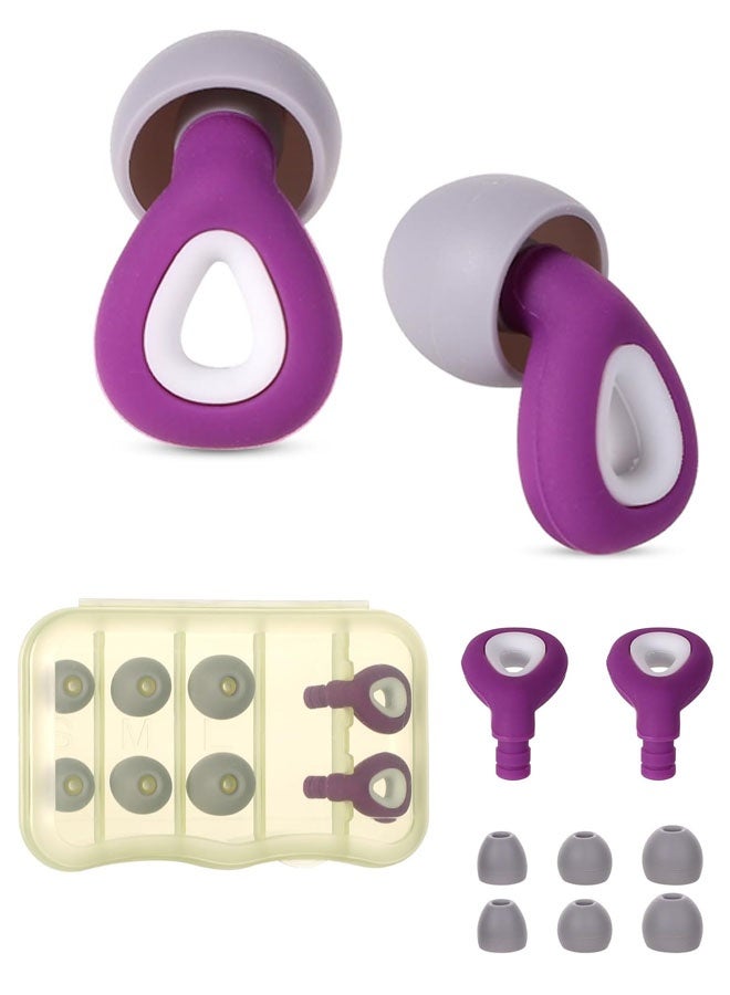 Ear Plugs for Sleeping Noise Canceling, Soft Noise Reduction Earplugs with Storage Box Reusable Silicone Snoring Blocking Earplugs Hearing Protection for Work Travel Concerts (Purple) - Image 1