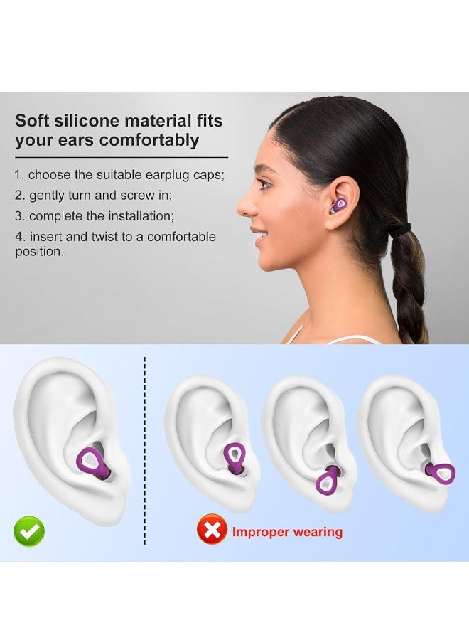 Ear Plugs for Sleeping Noise Canceling, Soft Noise Reduction Earplugs with Storage Box Reusable Silicone Snoring Blocking Earplugs Hearing Protection for Work Travel Concerts (Purple) - Image 4