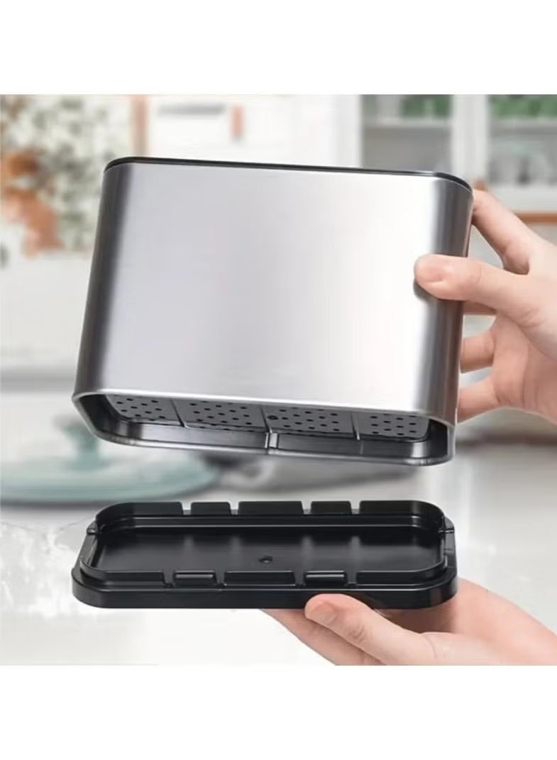 4-compartment cutlery drainer with holder and filter – practical kitchen organizer, rust-resistant, suitable for sink and dining table. - Image 3
