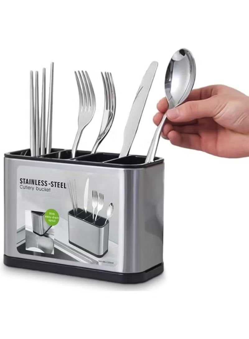4-compartment cutlery drainer with holder and filter – practical kitchen organizer, rust-resistant, suitable for sink and dining table. - Image 1