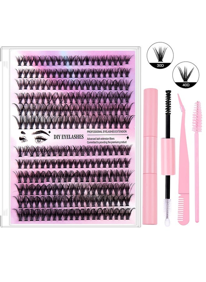 مجموعة رموش صناعية مجزأة مكونة من مجموعة واحدة من الرموش الطبيعية كبيرة الحجم بطول 10-16 مم مع وصلات رموش شخصية مع غراء الرموش اللاصقة وملقط وصلات الرموش DIY - Image 1