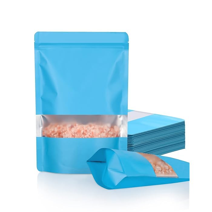 DEERA Matte Blue Sky Blue With Window Ziplock Storage Pouch 135x220mm Pack of 25 - Image 1
