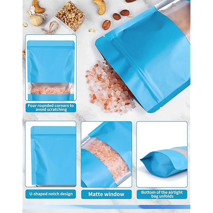 DEERA Matte Blue Sky Blue With Window Ziplock Storage Pouch 135x220mm Pack of 25 - Image 3
