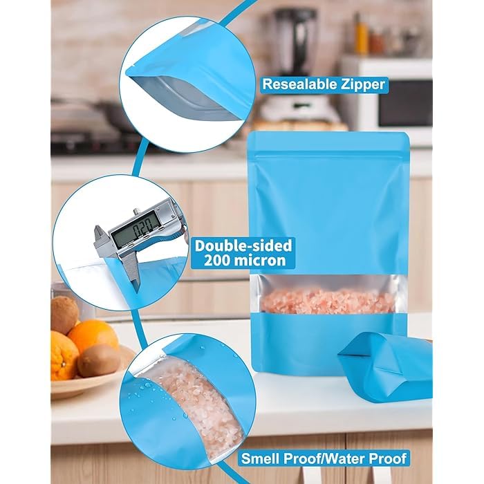 DEERA Matte Blue Sky Blue With Window Ziplock Storage Pouch 135x220mm Pack of 25 - Image 5