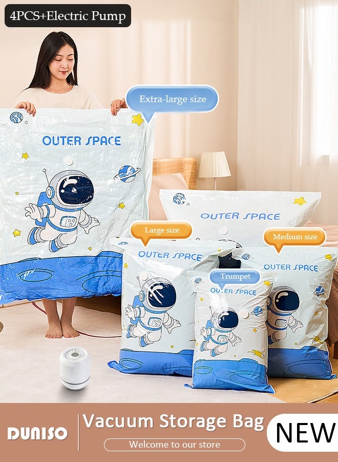 DUNISO Travel Vacuum Sealer Bags,Combo Vacuum Storage Bag with Electric Pump, 4 Pack(1Jumbo + 1 Large + 1Medium + 1 Small) of Reusable Compression Bags, Double Zip Seal Special-Grip Clip, Rapid Vacuum for Clothes, Mattress, Blanket, Pillows Compression and Travelling - Image 1