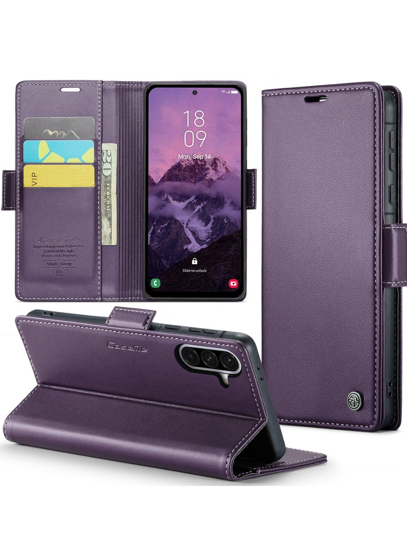 CaseMe Phone Case Luxury PU Leather Design Anti Fingerprint 023 Flip Cover Card Slot Holder Cover For Samsung Galaxy A36 (Purple) - Image 2