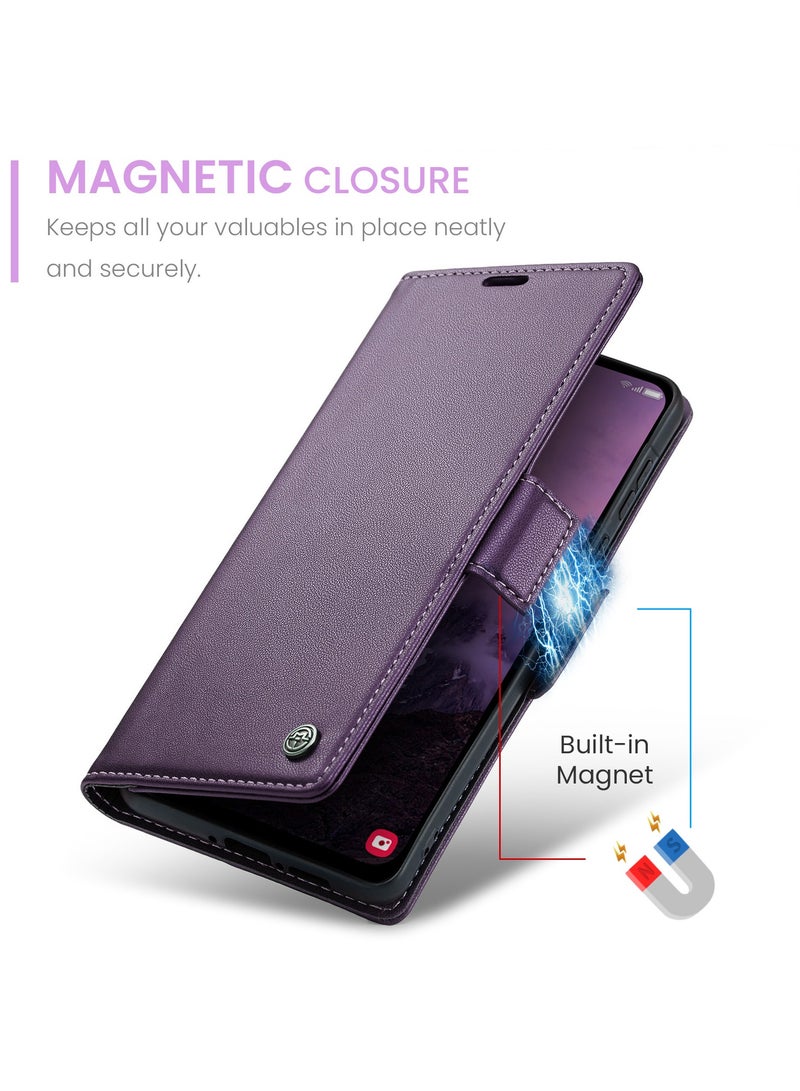 CaseMe Phone Case Luxury PU Leather Design Anti Fingerprint 023 Flip Cover Card Slot Holder Cover For Samsung Galaxy A36 (Purple) - Image 3