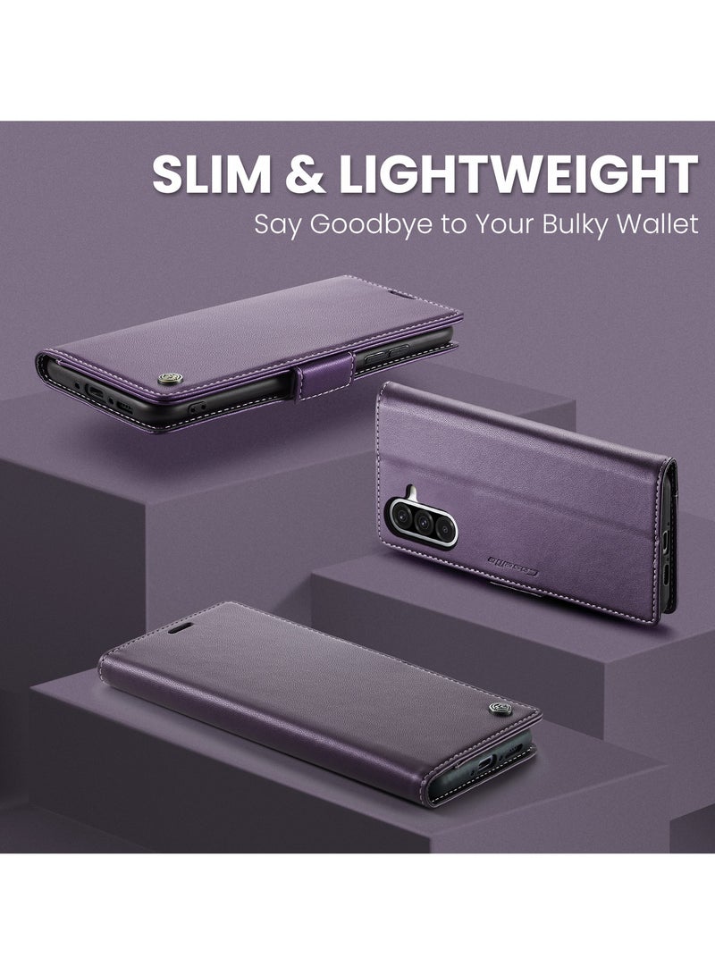CaseMe Phone Case Luxury PU Leather Design Anti Fingerprint 023 Flip Cover Card Slot Holder Cover For Samsung Galaxy A36 (Purple) - Image 5