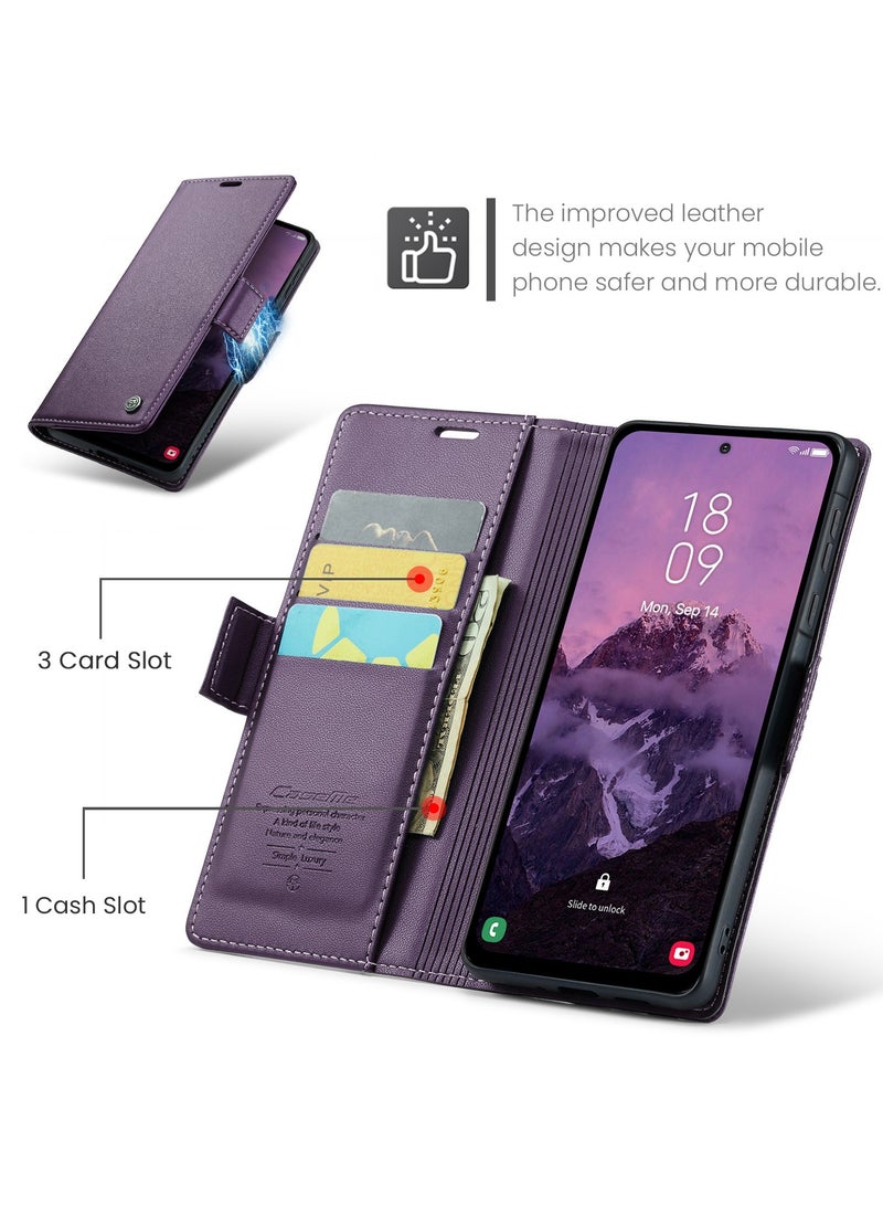 CaseMe Phone Case Luxury PU Leather Design Anti Fingerprint 023 Flip Cover Card Slot Holder Cover For Samsung Galaxy A36 (Purple) - Image 4