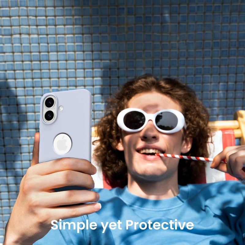 Elzzi غطاء ميكروفايبر مزخرف متوافق مع غلاف آيفون 16 من سائل السيليكون، غلاف كامل الجسم 4 طبقات واقية، غلاف خلفي مضاد للصدمات مع حواف كاميرا مرتفعة (6.1 بوصة، أزرق ضبابي) - Image 5