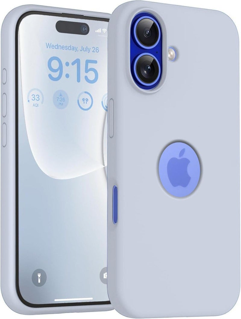 Elzzi غطاء ميكروفايبر مزخرف متوافق مع غلاف آيفون 16 من سائل السيليكون، غلاف كامل الجسم 4 طبقات واقية، غلاف خلفي مضاد للصدمات مع حواف كاميرا مرتفعة (6.1 بوصة، أزرق ضبابي) - Image 1