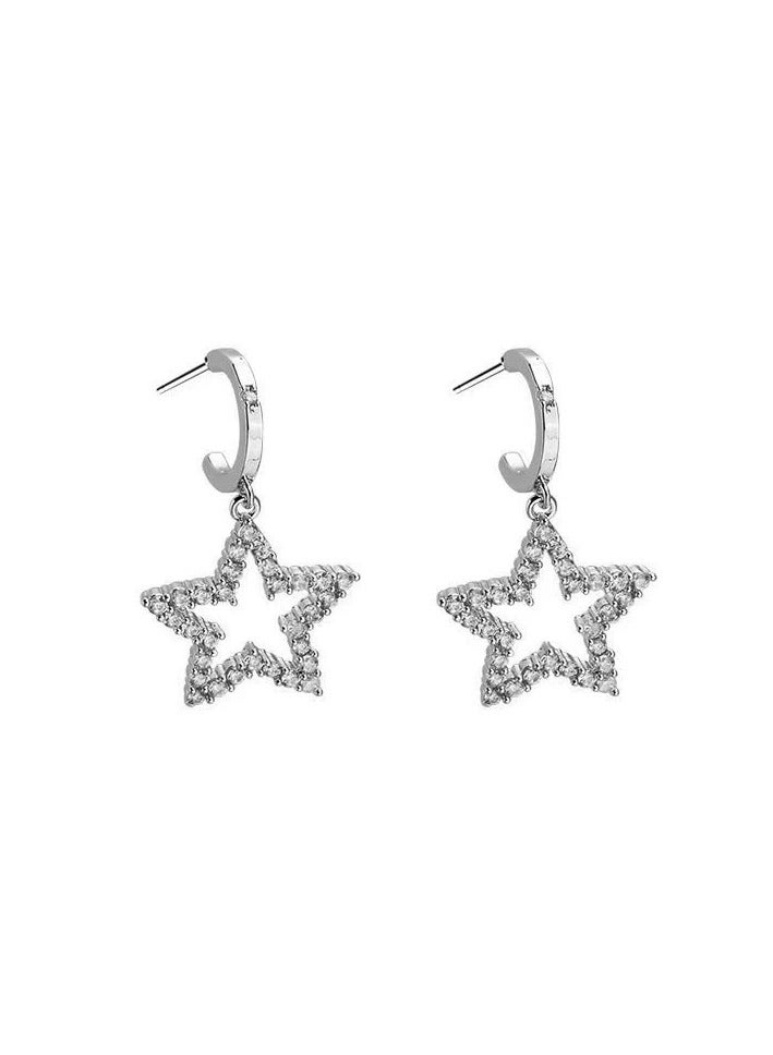 Goolsky Minimalist Hollow Star Zircon Stud Earrings for Women – Ultra Sparkling Cool-Tone Chic Jewelry, Trendy Sweet & Edgy Style - Image 1
