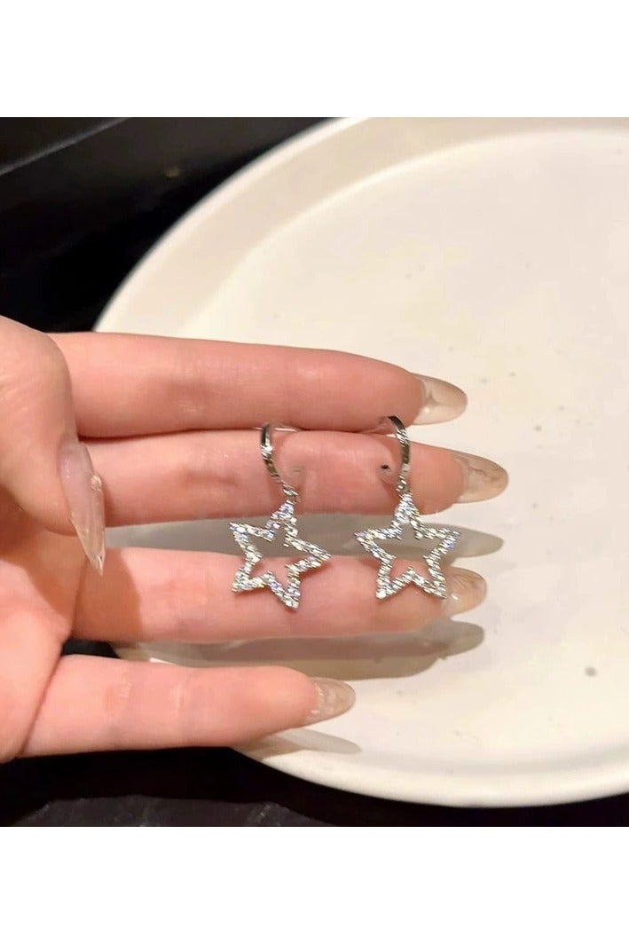 Goolsky Minimalist Hollow Star Zircon Stud Earrings for Women – Ultra Sparkling Cool-Tone Chic Jewelry, Trendy Sweet & Edgy Style - Image 5