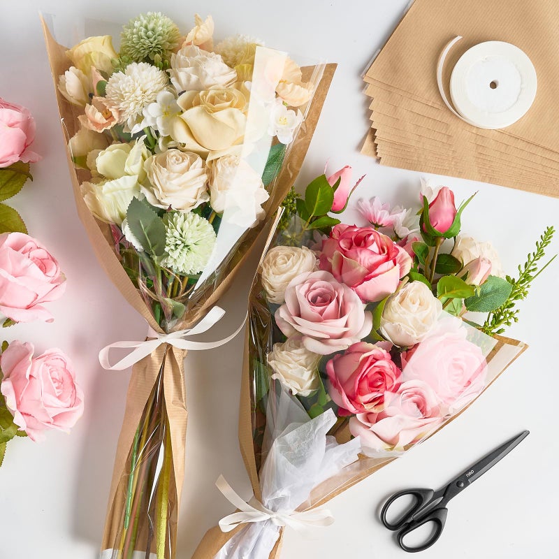 Mauproy 50 Pack Flower Bags for Bouquets, Flower Wrapping Paper Kraft Floral Wrap Sleeves with Ribbons for Mother's Day Florist Supplies Wedding (22 x 14.2 Inches) - Image 4