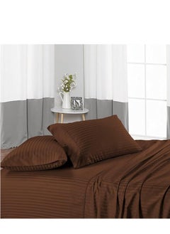 EXPRESS BEDSHEETS Hotel Quality King Size Egyptian Twill Stripe Cotton bedsheet 3 Pcs Bed Linen set with one flat bedsheet & two pillow covers Soft & Breathable, Luxury Premium Cotton, Wrinkle Free and Machine Washable  - Image 2