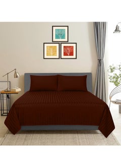 EXPRESS BEDSHEETS Hotel Quality King Size Egyptian Twill Stripe Cotton bedsheet 3 Pcs Bed Linen set with one flat bedsheet & two pillow covers Soft & Breathable, Luxury Premium Cotton, Wrinkle Free and Machine Washable  - Image 1