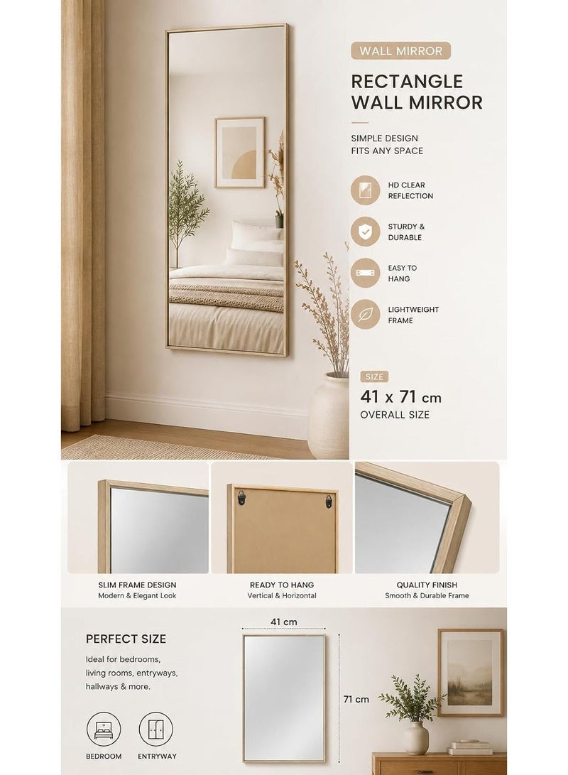 Rectangular Wall Mirror 41 x 71 cm, Champagne Gold PVC Frame, Modern Wall Mounted Decorative Mirror 40 x 70 cm for Bedroom, Dk Bathroom, Living Room, Hallway, Dressing Room & Vanity - Image 2