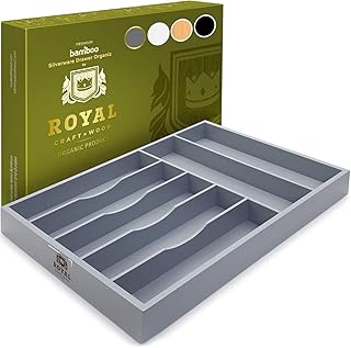 Royal Craft Wood ROYAL CRAFT WOOD Bamboo Kitchen Drawer Organizer - Silverware Organizer/Utensil Holder and Cutlery Tray (Gray)  - Image 1
