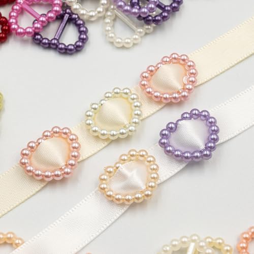 Summer-Ray.com Summer-Ray 500pcs Acrylic Pearl Heart-Shaped Ribbon Sliders – 15 Colors – 17mm x 15mm – Elegant Buckle for Wedding Decor, Gift Wrapping & DIY Crafts - Image 5