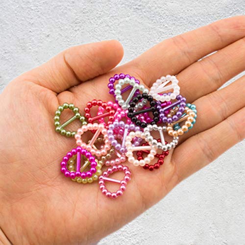 Summer-Ray.com Summer-Ray 500pcs Acrylic Pearl Heart-Shaped Ribbon Sliders – 15 Colors – 17mm x 15mm – Elegant Buckle for Wedding Decor, Gift Wrapping & DIY Crafts - Image 3
