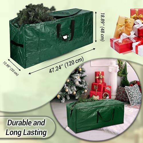 ARSUK 7.5 ft Christmas Tree Storage Bag – Reinforced Heavy Duty Christmas Tree Bag For Artificial Tree – Waterproof with Durable Handles & Zipper – Holiday Xmas Tree Storage Bag (GREEN) - Image 3