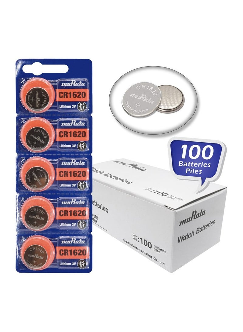 muRATA 100-Pieces Murata CR1620 Lithium 3V (muRata) Japan Batteries 