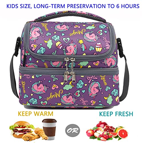 FlowFly Double Decker Cooler Insulated Lunch Bag Large Tote for Boys, Girls, Men, Women, With Adjustable Strap (Purple-Unicorn) - Image 2